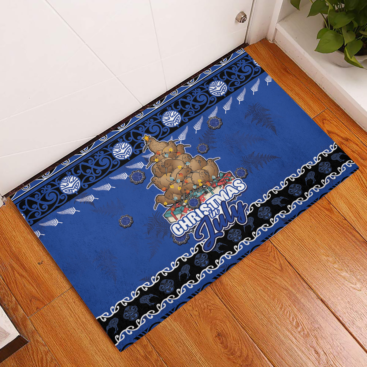 New Zealand July Christmas Rubber Doormat Maori Kiwi Xmas Tree - Blue LT05 Blue - Polynesian Pride