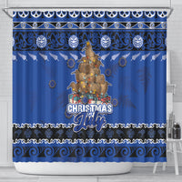 New Zealand July Christmas Shower Curtain Maori Kiwi Xmas Tree - Blue