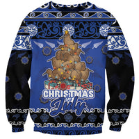 Personalised New Zealand July Christmas Sweatshirt Maori Kiwi Xmas Tree - Blue LT05 Unisex Blue - Polynesian Pride
