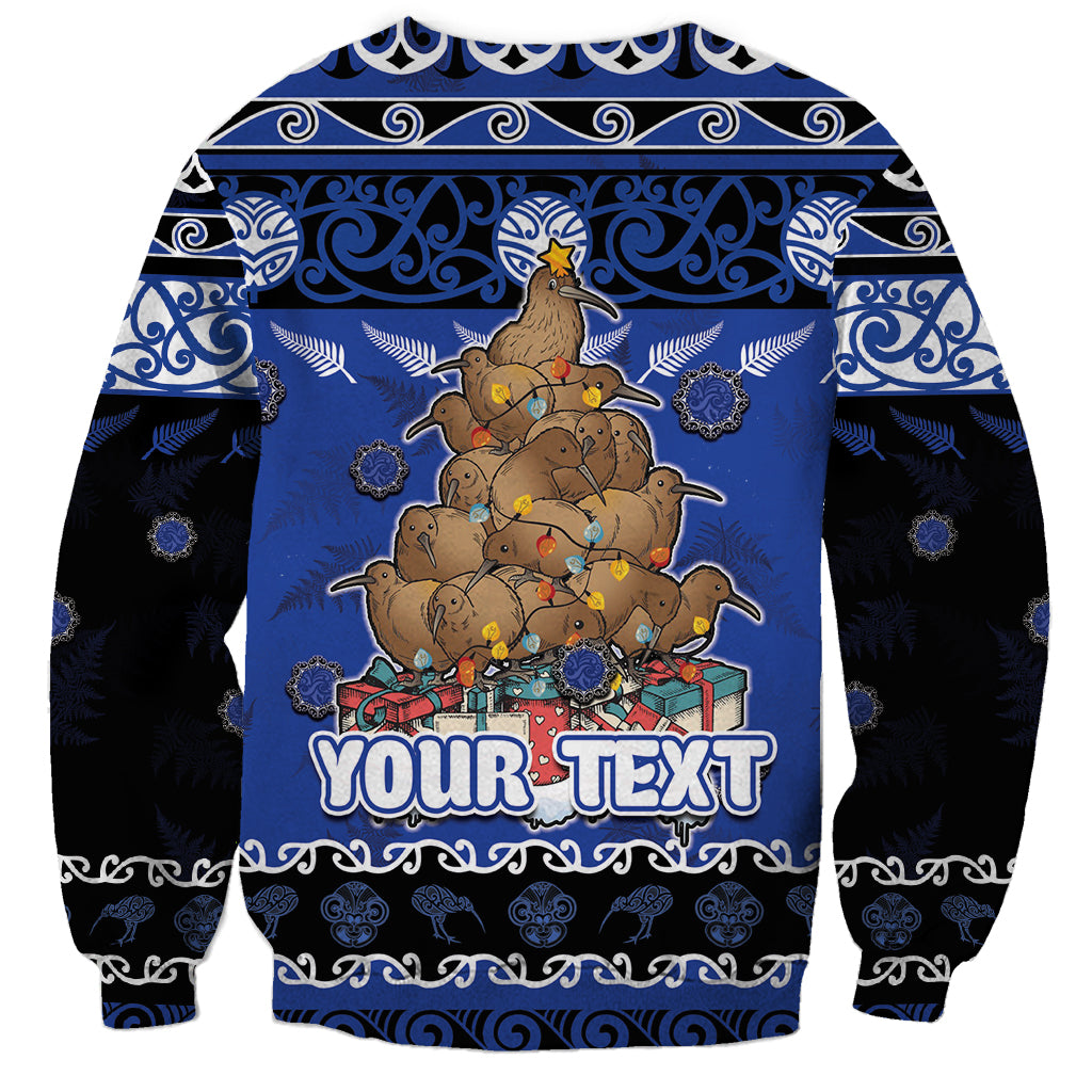 Personalised New Zealand July Christmas Sweatshirt Maori Kiwi Xmas Tree - Blue LT05 - Polynesian Pride