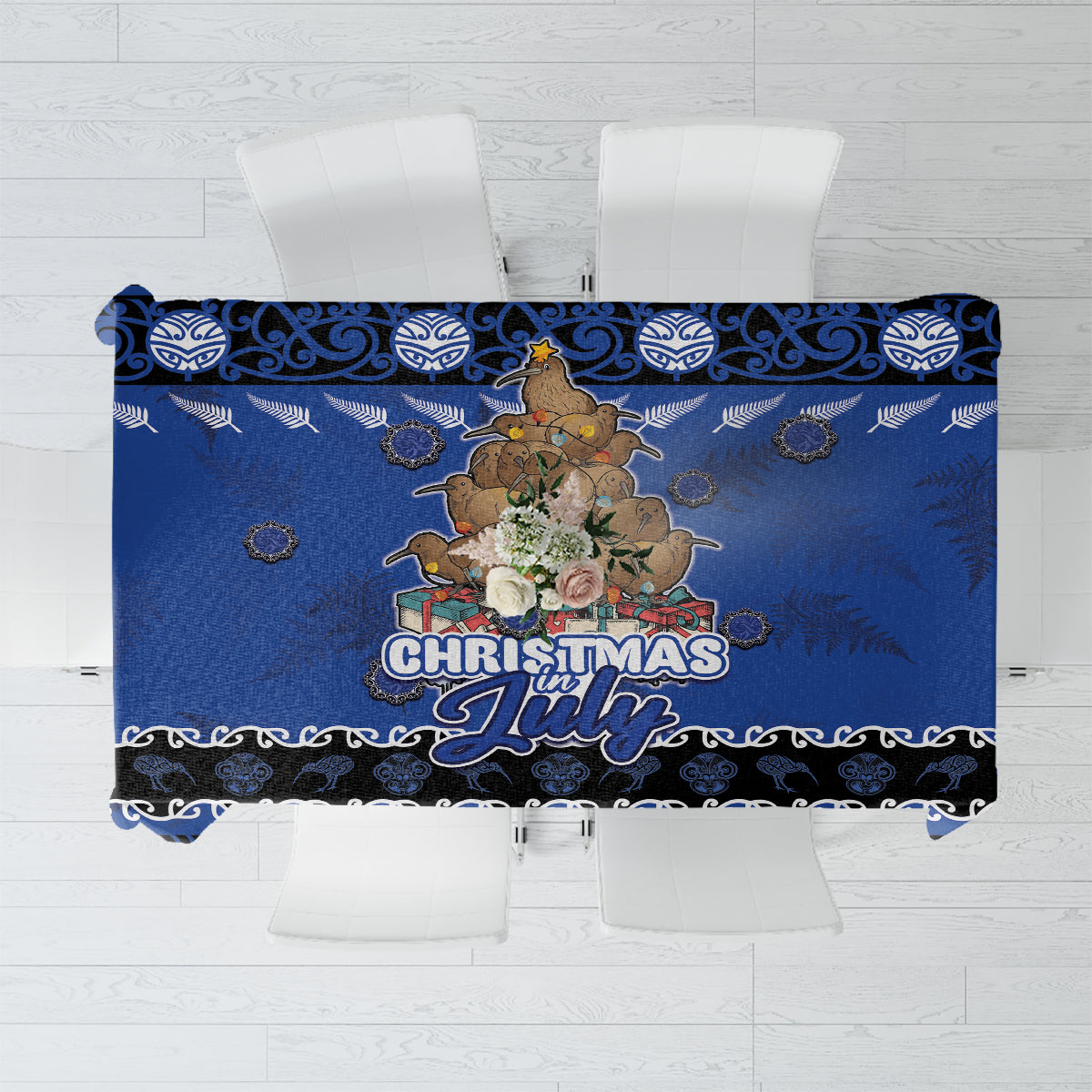 New Zealand July Christmas Tablecloth Maori Kiwi Xmas Tree - Blue LT05 Blue - Polynesian Pride