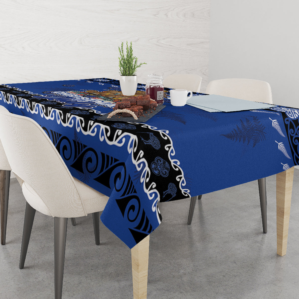 New Zealand July Christmas Tablecloth Maori Kiwi Xmas Tree - Blue LT05 - Polynesian Pride