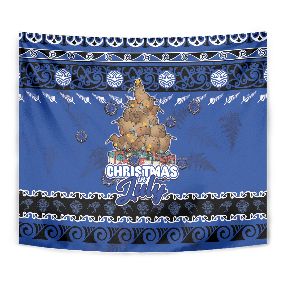 New Zealand July Christmas Tapestry Maori Kiwi Xmas Tree - Blue LT05 - Polynesian Pride