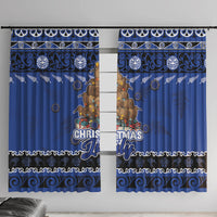 New Zealand July Christmas Window Curtain Maori Kiwi Xmas Tree - Blue LT05 With Hooks Blue - Polynesian Pride