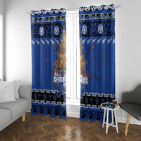 New Zealand July Christmas Window Curtain Maori Kiwi Xmas Tree - Blue LT05 With Grommets Blue - Polynesian Pride