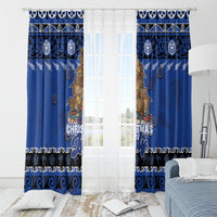 New Zealand July Christmas Window Curtain Maori Kiwi Xmas Tree - Blue LT05 - Polynesian Pride