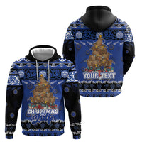 Personalised New Zealand July Christmas Zip Hoodie Maori Kiwi Xmas Tree - Blue