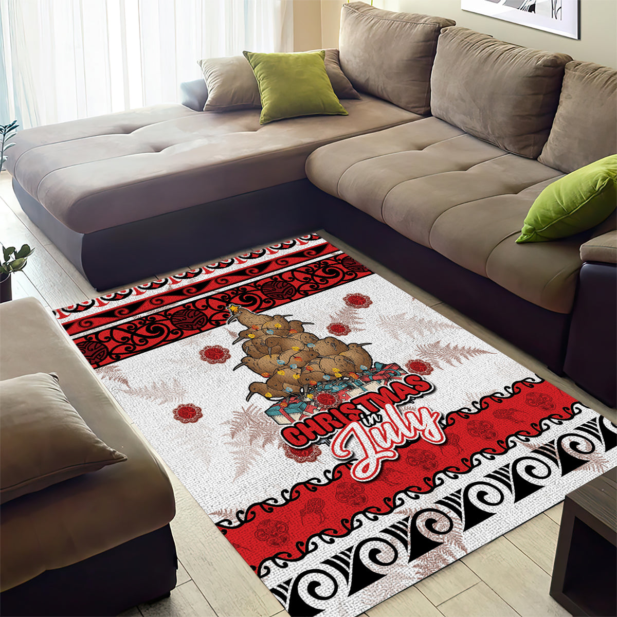 New Zealand July Christmas Area Rug Maori Kiwi Xmas Tree - White