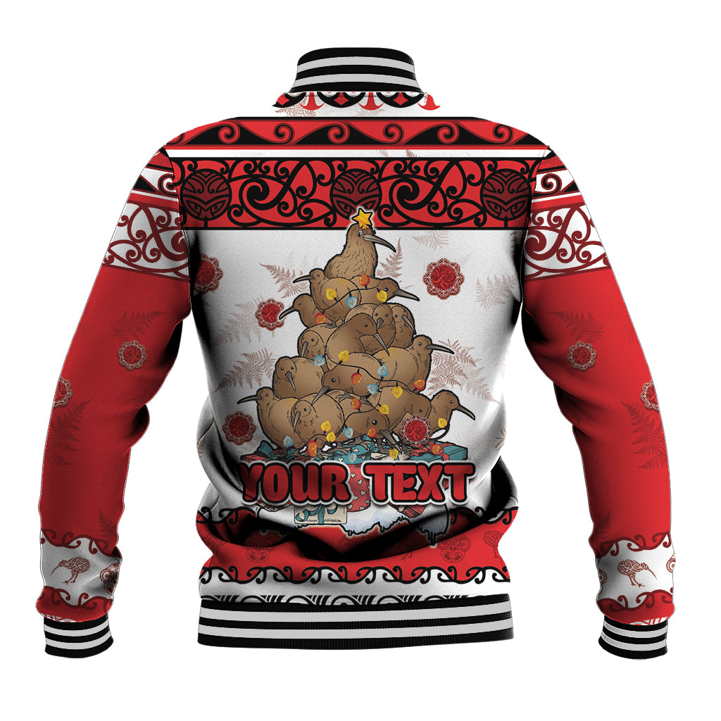 Personalised New Zealand July Christmas Baseball Jacket Maori Kiwi Xmas Tree - White LT05 - Polynesian Pride