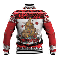 Personalised New Zealand July Christmas Baseball Jacket Maori Kiwi Xmas Tree - White LT05 - Polynesian Pride