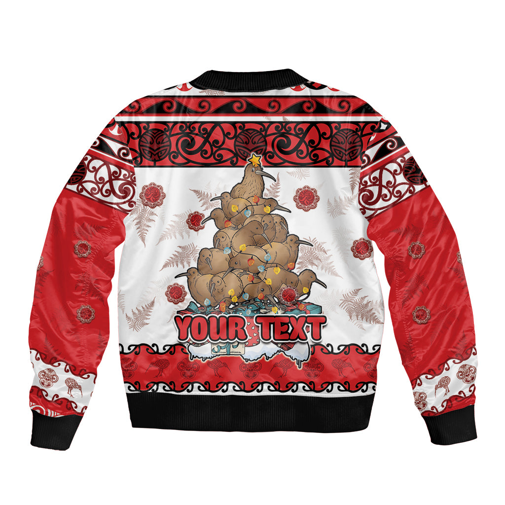 Personalised New Zealand July Christmas Bomber Jacket Maori Kiwi Xmas Tree - White LT05 - Polynesian Pride