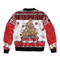 Personalised New Zealand July Christmas Bomber Jacket Maori Kiwi Xmas Tree - White LT05 - Polynesian Pride