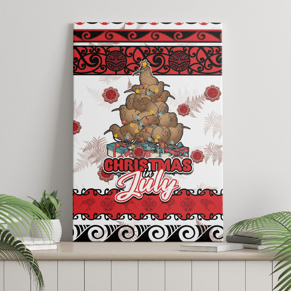 New Zealand July Christmas Canvas Wall Art Maori Kiwi Xmas Tree - White LT05 - Polynesian Pride