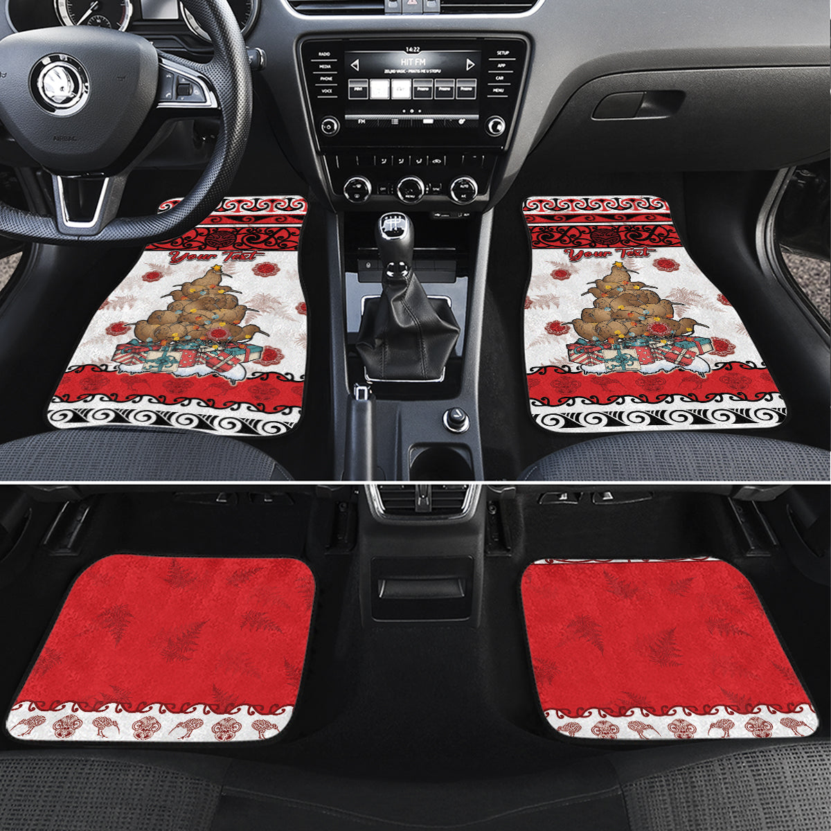 Personalised New Zealand July Christmas Car Mats Maori Kiwi Xmas Tree - White LT05 Set 4pcs White - Polynesian Pride