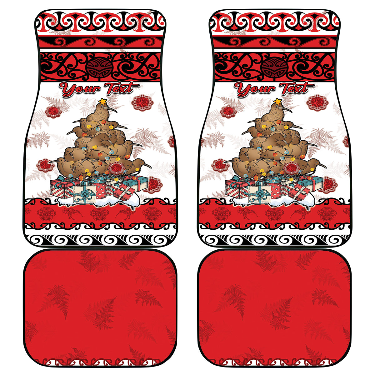 Personalised New Zealand July Christmas Car Mats Maori Kiwi Xmas Tree - White LT05 - Polynesian Pride