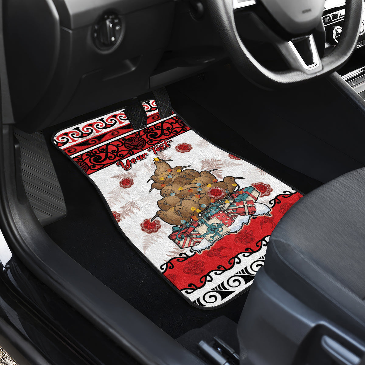 Personalised New Zealand July Christmas Car Mats Maori Kiwi Xmas Tree - White LT05 - Polynesian Pride