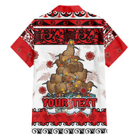 Personalised New Zealand July Christmas Family Matching Off Shoulder Maxi Dress and Hawaiian Shirt Maori Kiwi Xmas Tree - White