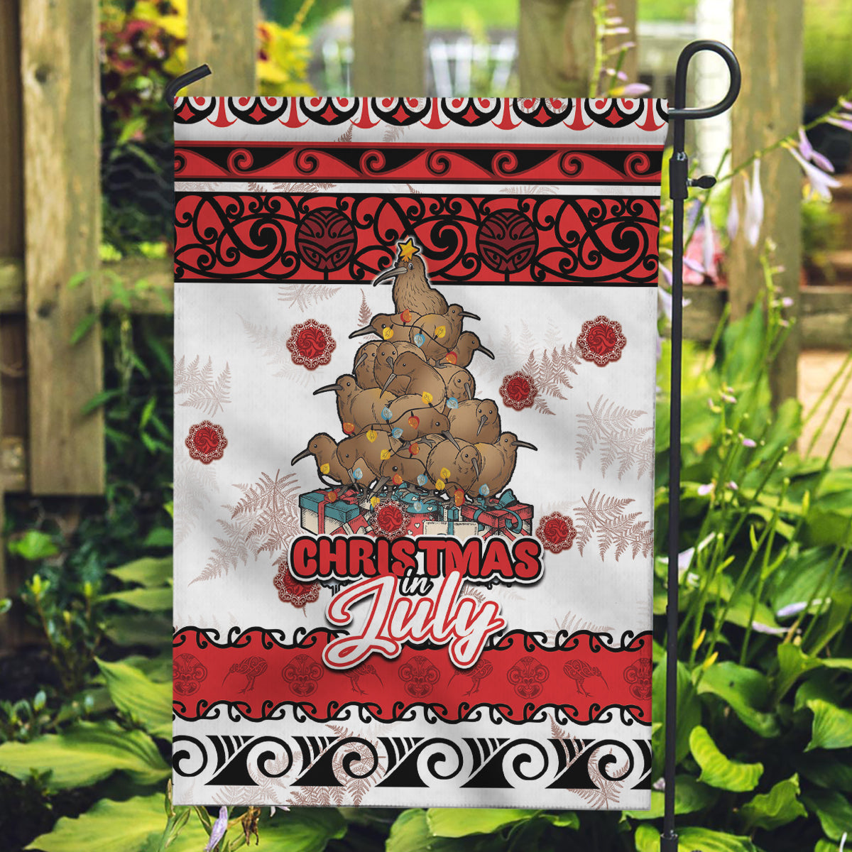New Zealand July Christmas Garden Flag Maori Kiwi Xmas Tree - White LT05 Garden Flag White - Polynesian Pride