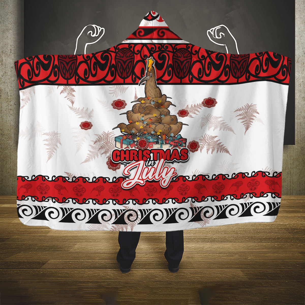 New Zealand July Christmas Hooded Blanket Maori Kiwi Xmas Tree - White LT05 One Size White - Polynesian Pride