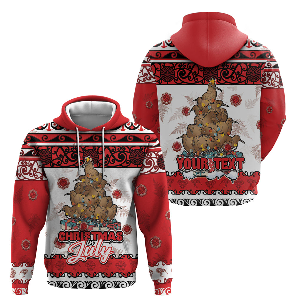 Personalised New Zealand July Christmas Hoodie Maori Kiwi Xmas Tree - White