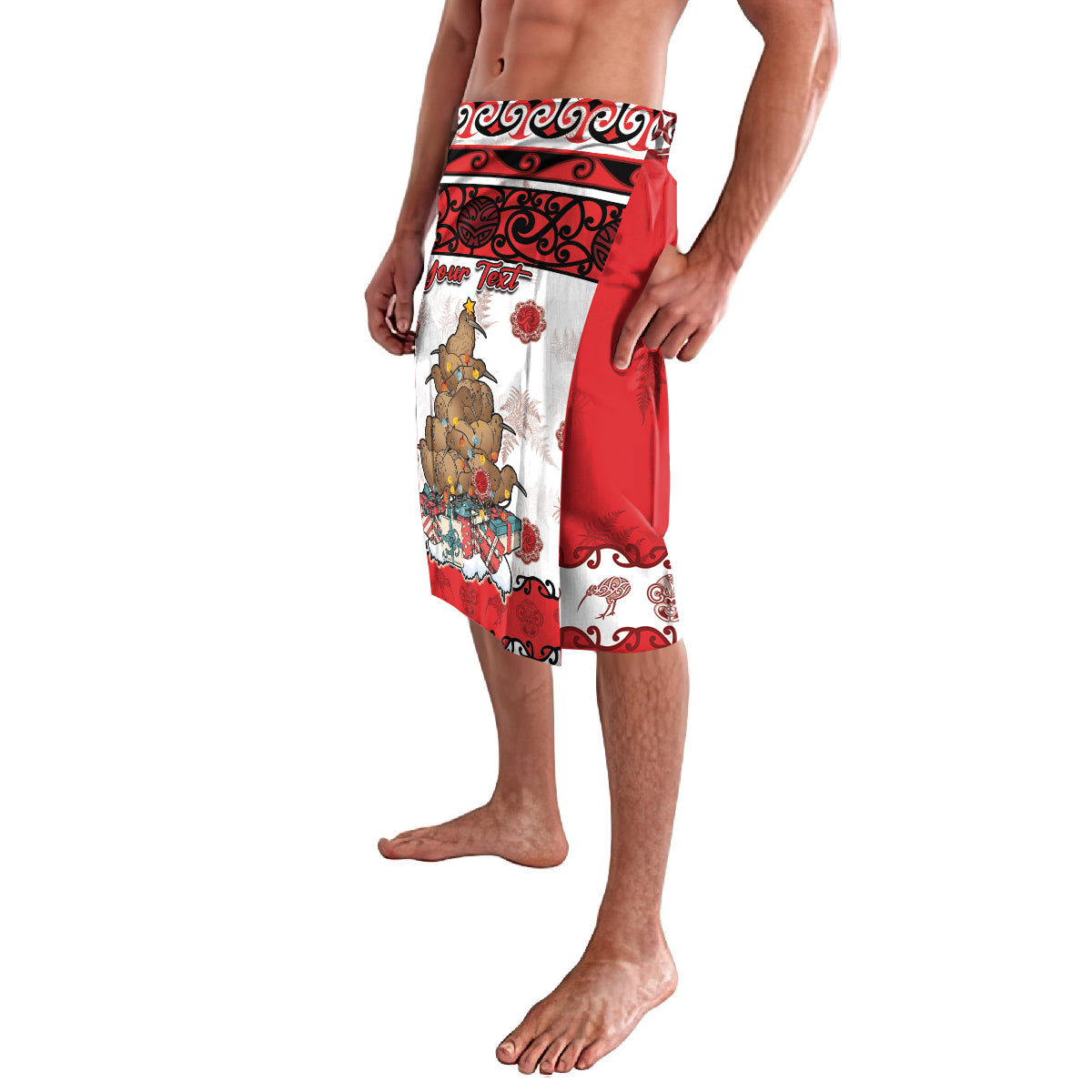 Personalised New Zealand July Christmas Lavalava Maori Kiwi Xmas Tree - White LT05 - Polynesian Pride