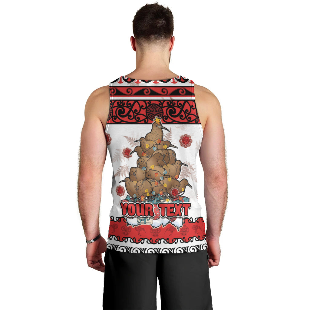 Personalised New Zealand July Christmas Men Tank Top Maori Kiwi Xmas Tree - White LT05 - Polynesian Pride