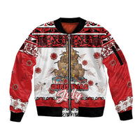 Personalised New Zealand July Christmas Sleeve Zip Bomber Jacket Maori Kiwi Xmas Tree - White LT05 Unisex White - Polynesian Pride
