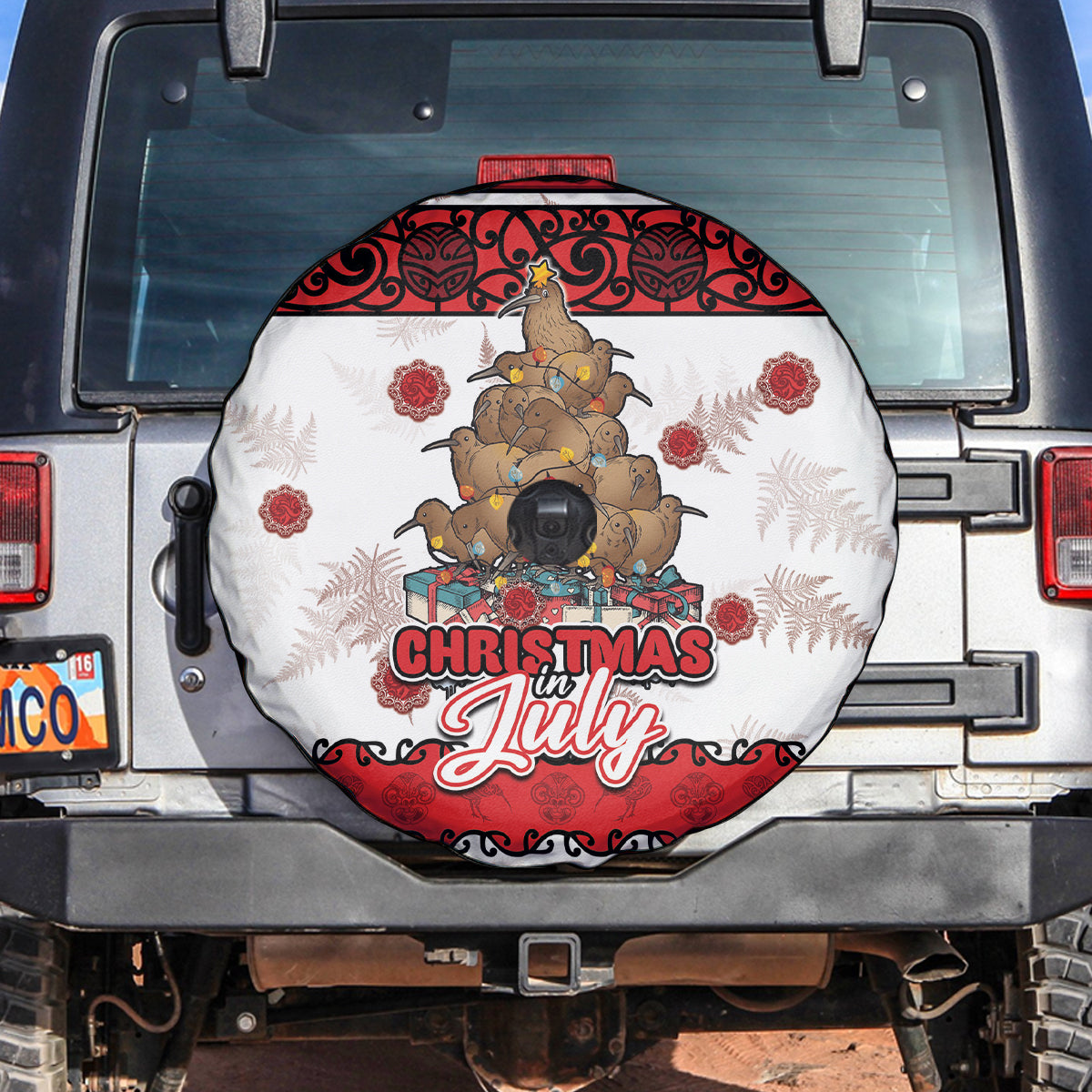 New Zealand July Christmas Spare Tire Cover Maori Kiwi Xmas Tree - White LT05 White - Polynesian Pride