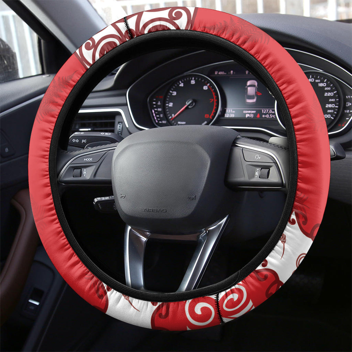New Zealand July Christmas Steering Wheel Cover Maori Kiwi Xmas Tree - White LT05 - Polynesian Pride