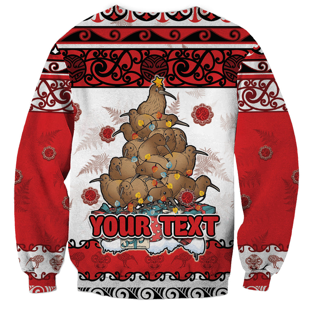 Personalised New Zealand July Christmas Sweatshirt Maori Kiwi Xmas Tree - White LT05 - Polynesian Pride