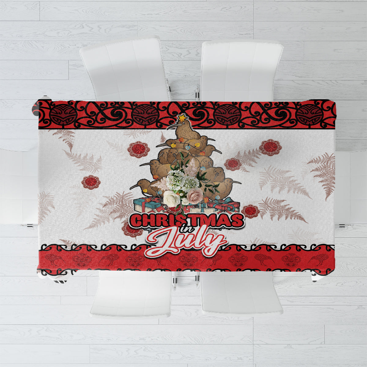 New Zealand July Christmas Tablecloth Maori Kiwi Xmas Tree - White LT05 White - Polynesian Pride