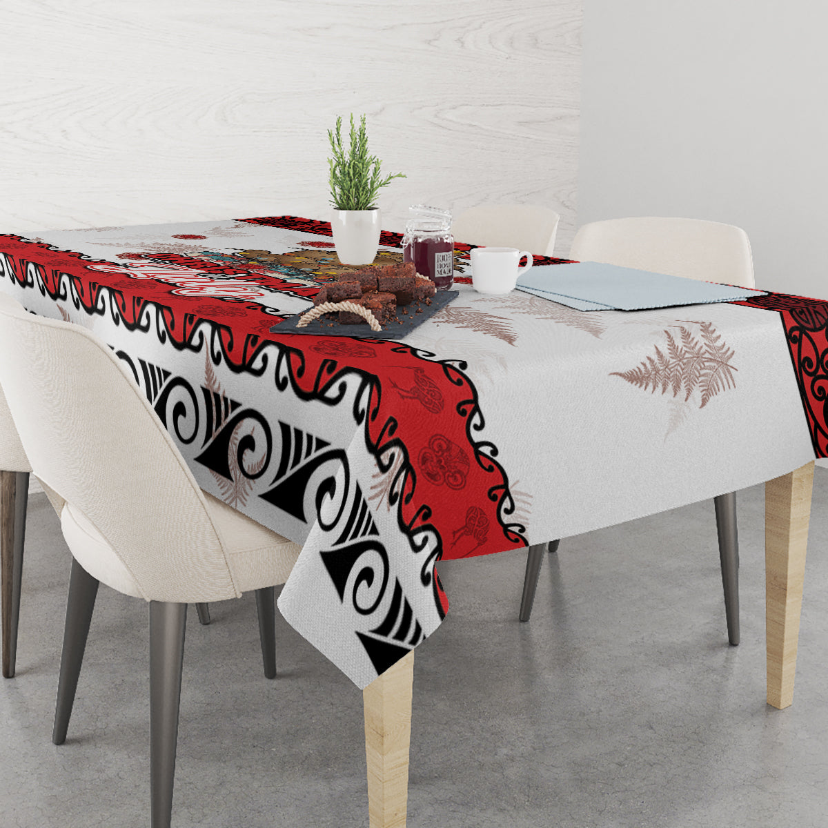 New Zealand July Christmas Tablecloth Maori Kiwi Xmas Tree - White LT05 - Polynesian Pride