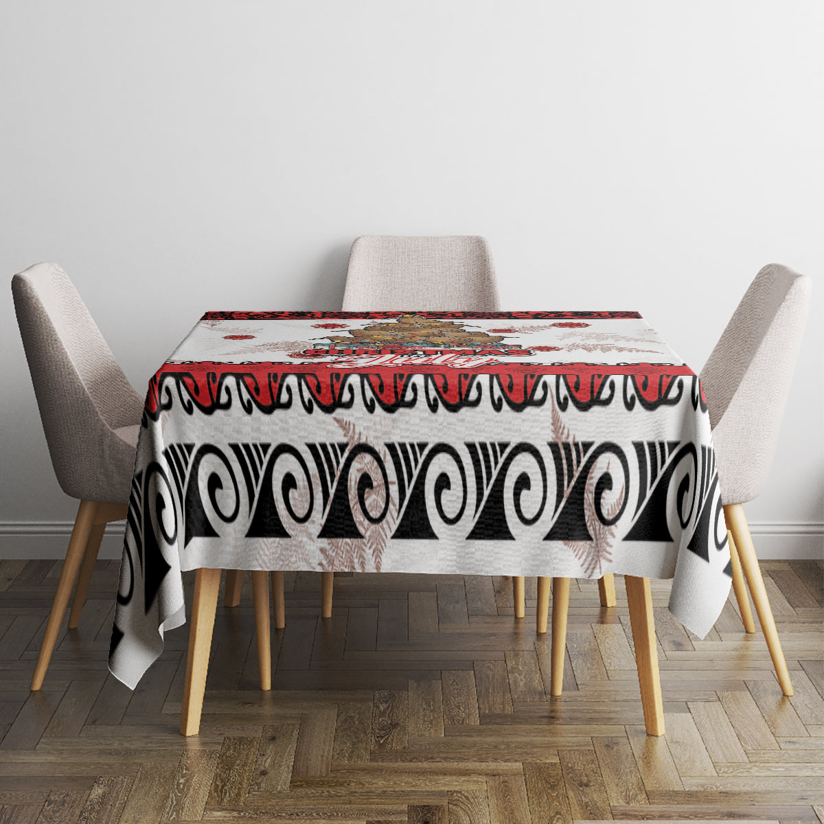New Zealand July Christmas Tablecloth Maori Kiwi Xmas Tree - White LT05 - Polynesian Pride