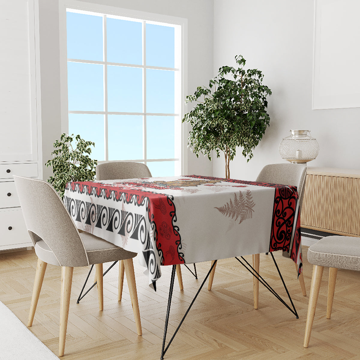 New Zealand July Christmas Tablecloth Maori Kiwi Xmas Tree - White LT05 - Polynesian Pride
