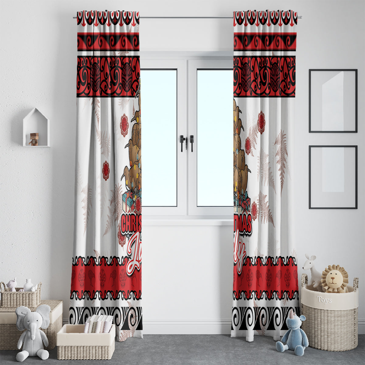 New Zealand July Christmas Window Curtain Maori Kiwi Xmas Tree - White LT05 - Polynesian Pride