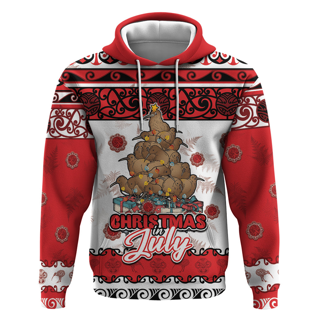 Personalised New Zealand July Christmas Zip Hoodie Maori Kiwi Xmas Tree - White