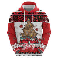 Personalised New Zealand July Christmas Zip Hoodie Maori Kiwi Xmas Tree - White