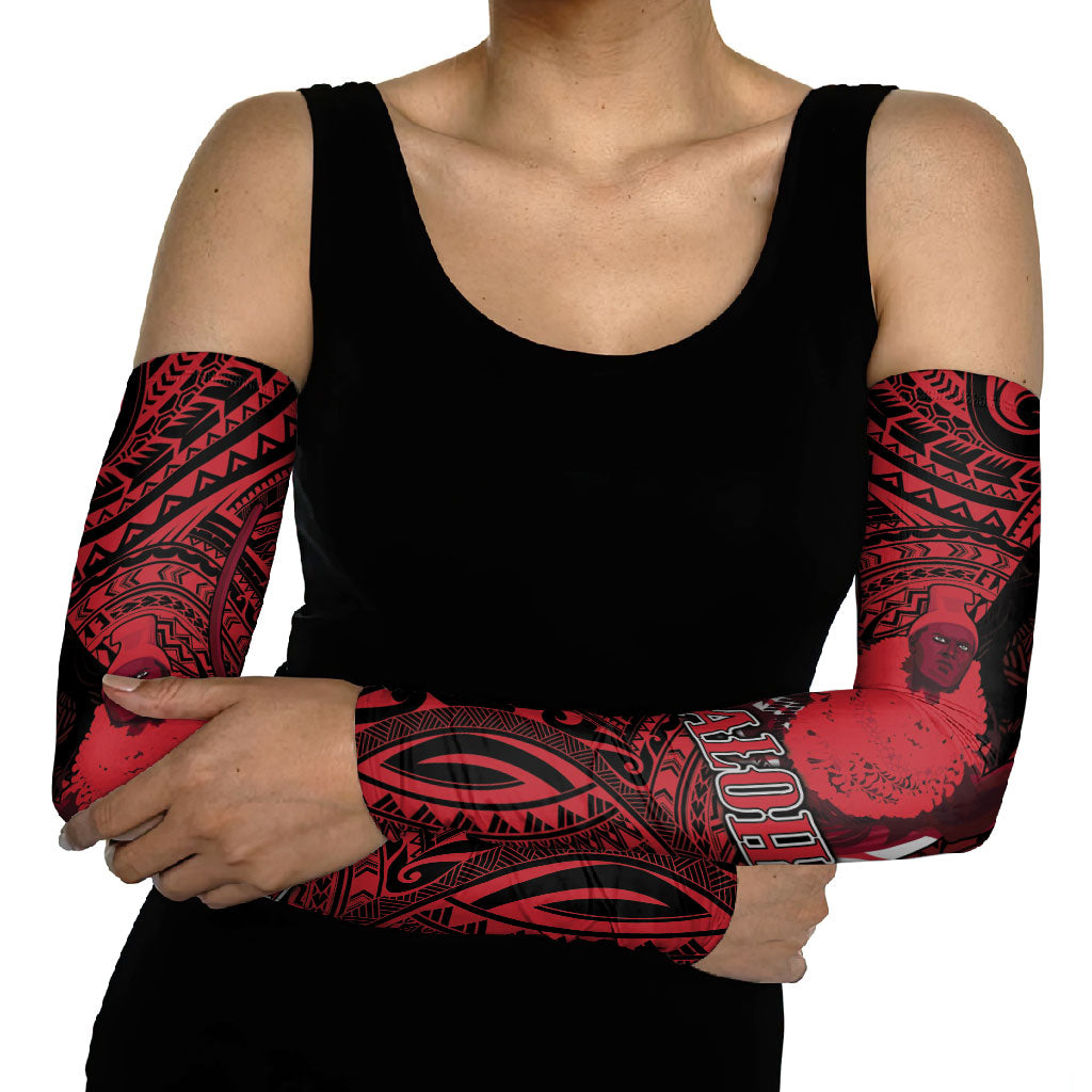 Hawaii King Kamehameha Arm Sleeves With Hawaiian Ipu Motifs Red Version LT05 - Polynesian Pride