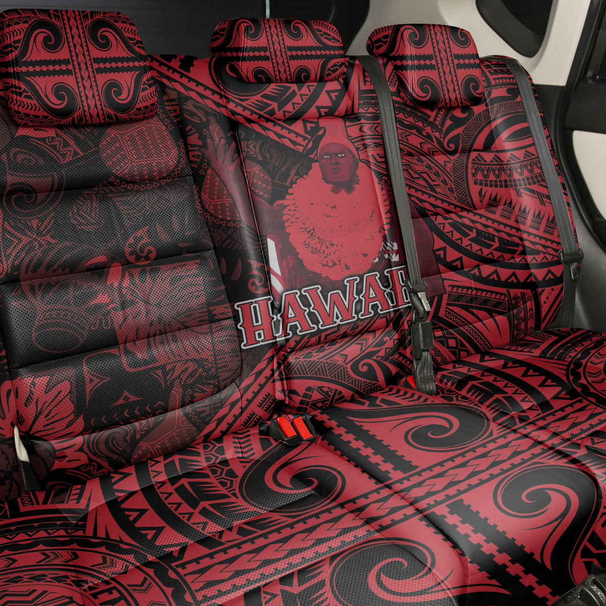 Hawaii King Kamehameha Back Car Seat Cover With Hawaiian Ipu Motifs Red Version LT05 - Polynesian Pride
