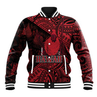 Hawaii King Kamehameha Baseball Jacket With Hawaiian Ipu Motifs Red Version LT05 Unisex Red - Polynesian Pride