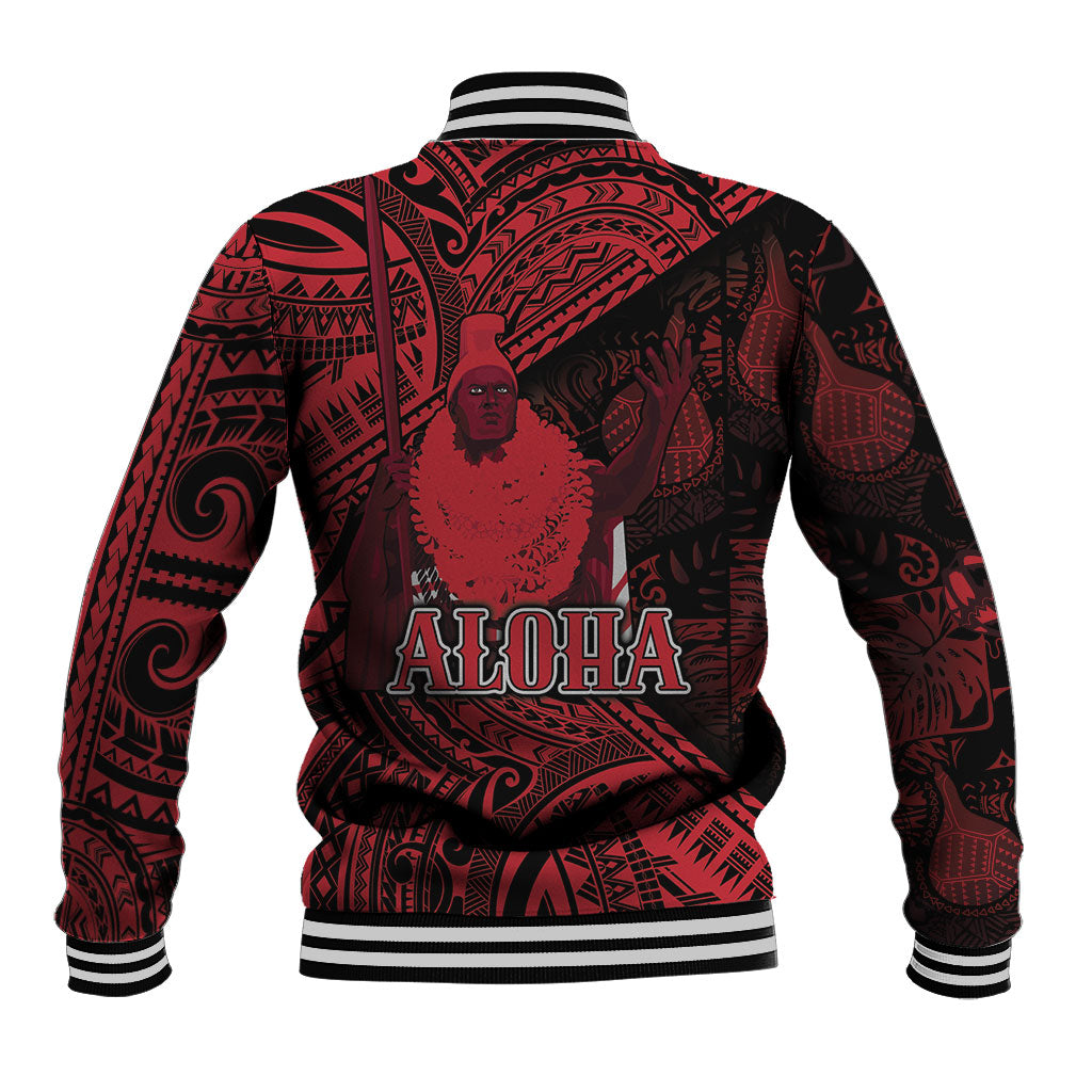 Hawaii King Kamehameha Baseball Jacket With Hawaiian Ipu Motifs Red Version LT05 - Polynesian Pride