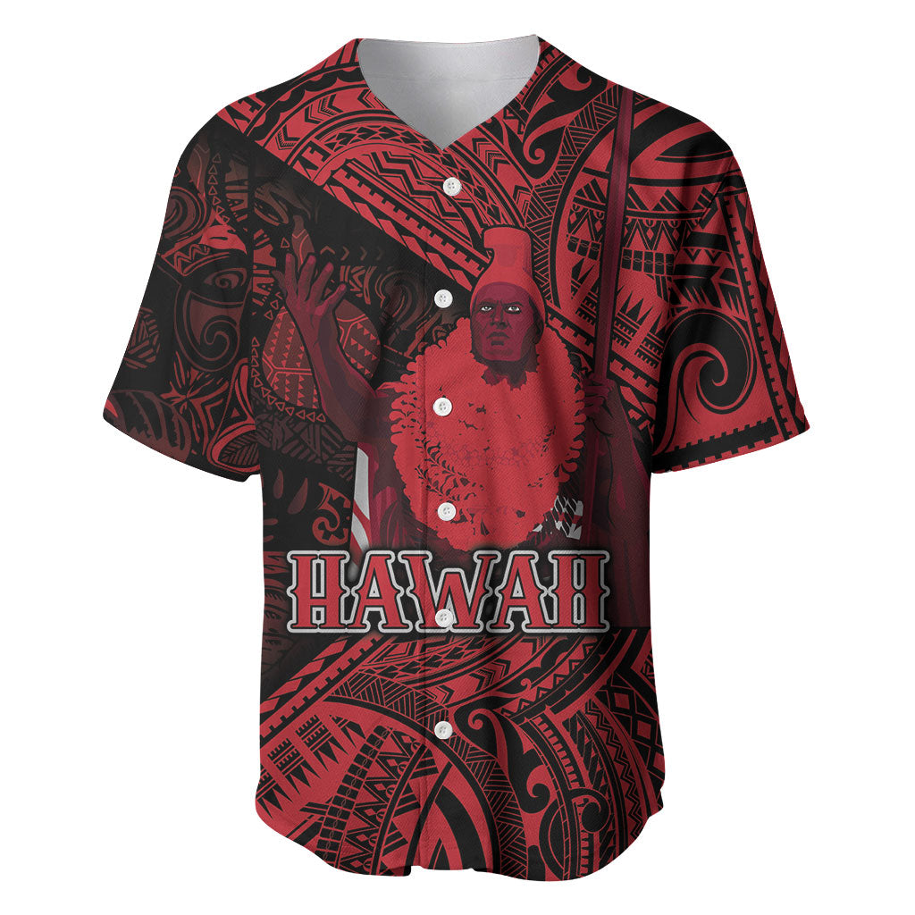 Hawaii King Kamehameha Baseball Jersey With Hawaiian Ipu Motifs Red Version LT05 Red - Polynesian Pride