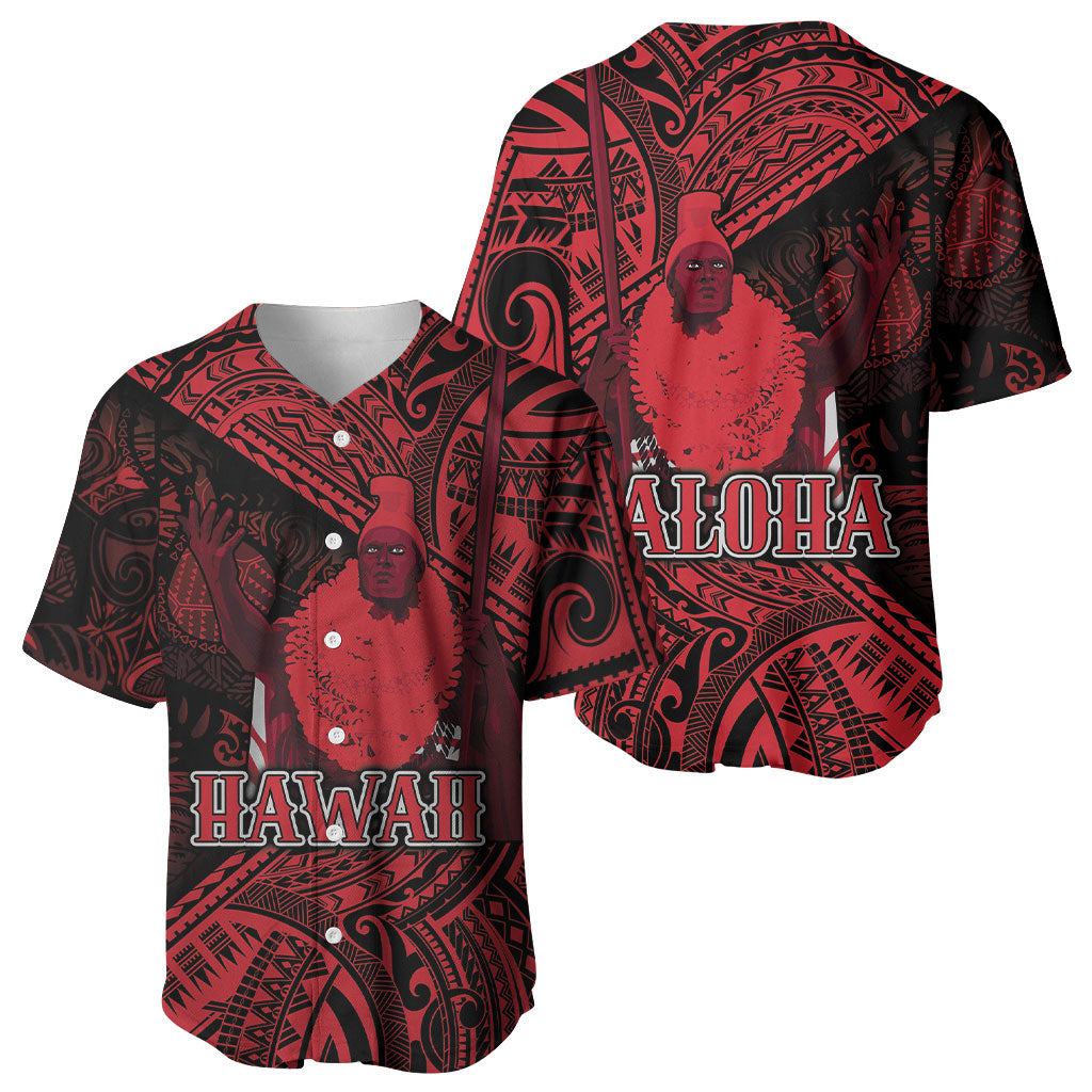 Hawaii King Kamehameha Baseball Jersey With Hawaiian Ipu Motifs Red Version LT05 - Polynesian Pride