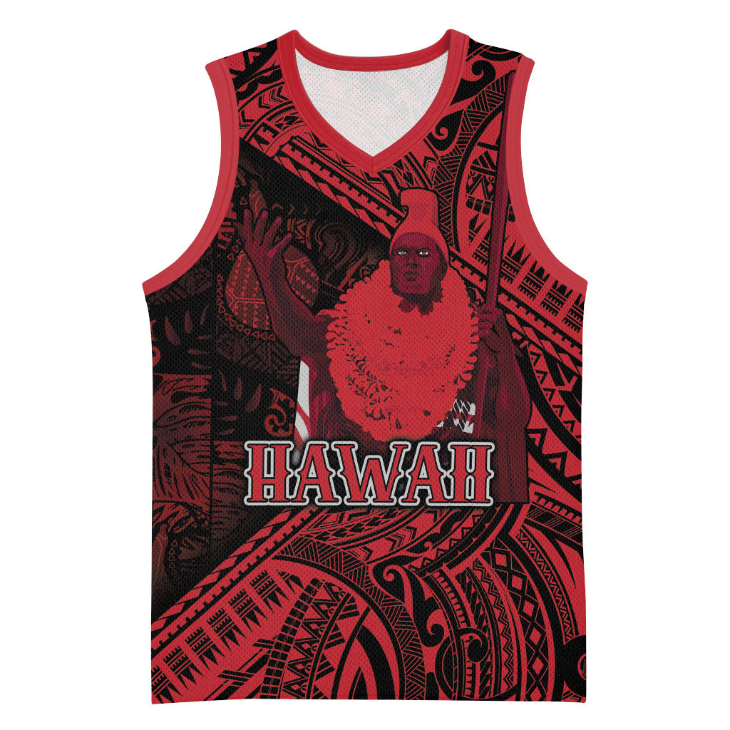 Hawaii King Kamehameha Basketball Jersey With Hawaiian Ipu Motifs Red Version LT05 Unisex Red - Polynesian Pride