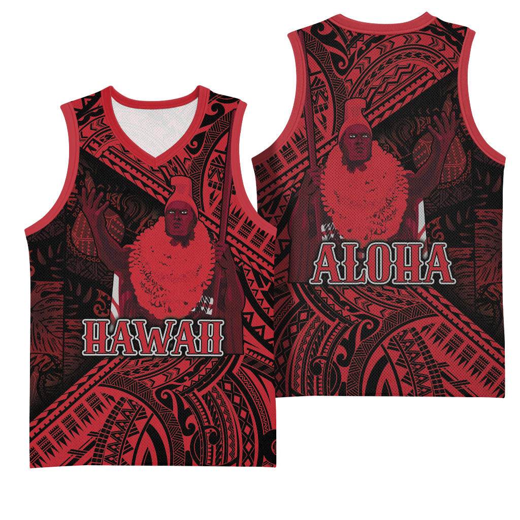 Hawaii King Kamehameha Basketball Jersey With Hawaiian Ipu Motifs Red Version LT05 - Polynesian Pride
