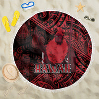 Hawaii King Kamehameha Beach Blanket With Hawaiian Ipu Motifs Red Version