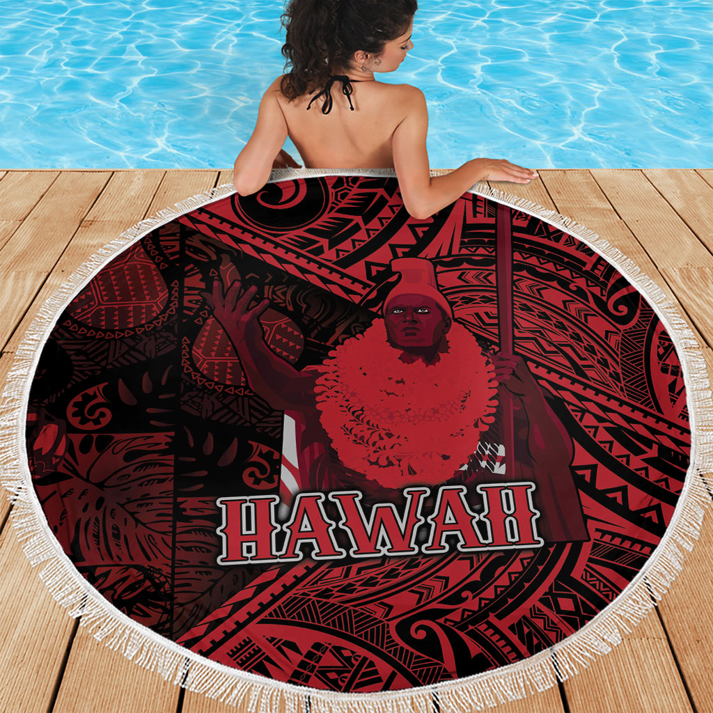 Hawaii King Kamehameha Beach Blanket With Hawaiian Ipu Motifs Red Version