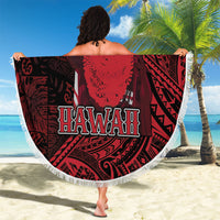 Hawaii King Kamehameha Beach Blanket With Hawaiian Ipu Motifs Red Version