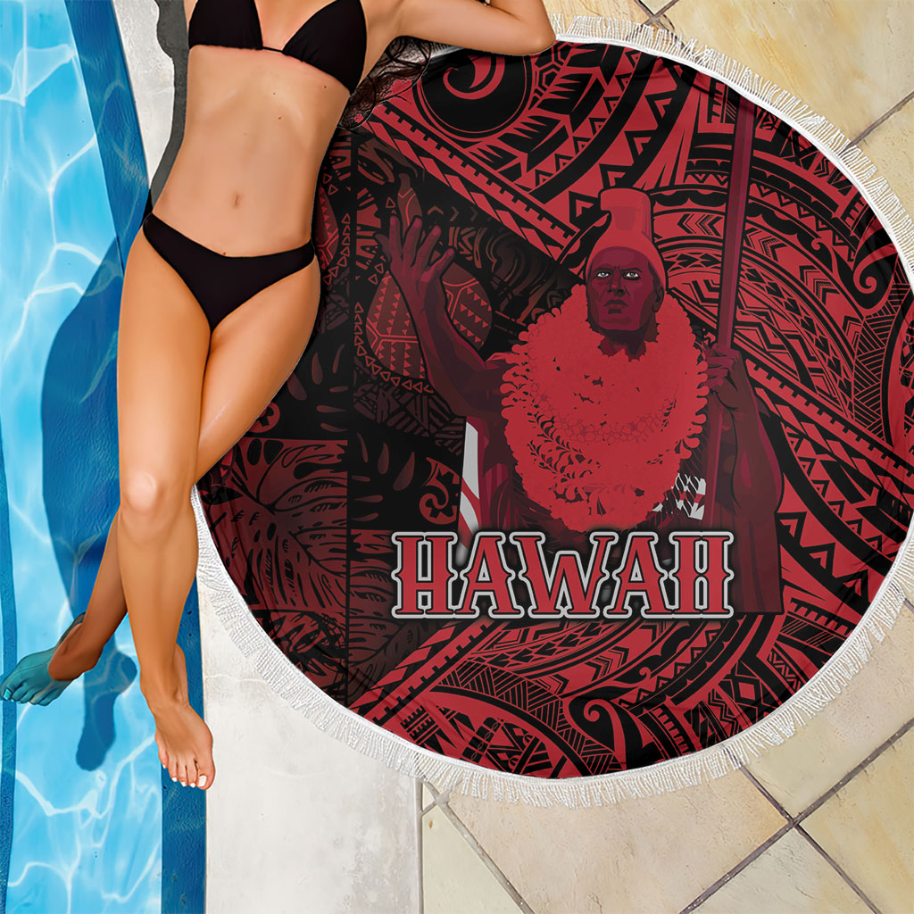 Hawaii King Kamehameha Beach Blanket With Hawaiian Ipu Motifs Red Version