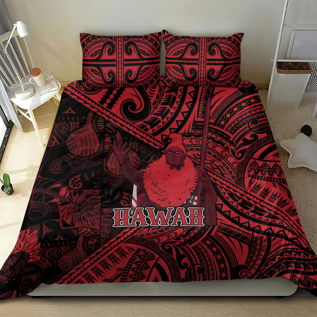 Hawaii King Kamehameha Bedding Set With Hawaiian Ipu Motifs Red Version LT05 - Polynesian Pride